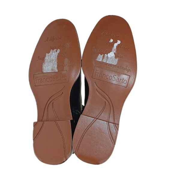 Franco Sarto Elese Boots Womens 5 Black Leather Buckle Strap Riding Preppy New - Picture 5 of 7